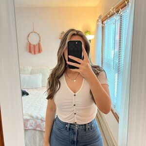 Heart Hips Cream Button-Up Short Sleeve Top